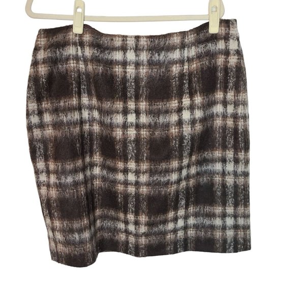 Pendleton Womens Brown Plaid Wool Mohair Blend Leather Trim Mini Skirt Lined - Picture 7 of 7